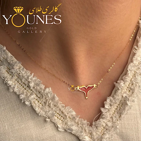 گردنبند میناکاری دم وال قرمز مینیمال طلا